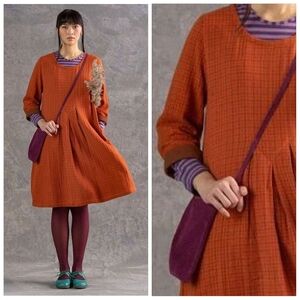 Gudrun Sjõdèn Galia Plaid Dress In Orange Organic Double Cotton Size Small